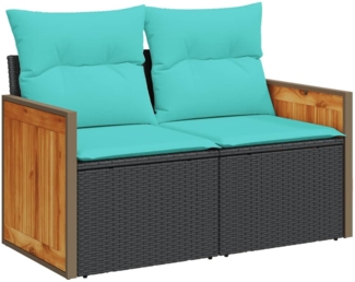 vidaXL Gartensofa mit Kissen 2-Sitzer Schwarz Poly Rattan 366037