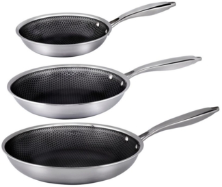 Hâws Pfannen-Set SANTO, Edelstahl (Set, 3-tlg, 20cm, 24cm, 28cm), Edelstahl, PFAS-Frei, Dreischicht-Material, Wabenstruktur