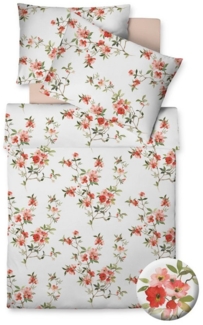 Fleuresse Interlook Jersey Bettwäsche 135x200 Blütenzweige lachs koralle 078382-8