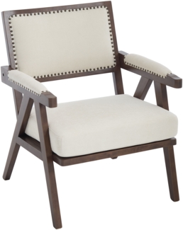 LVHOM Loungesessel mit Armlehne, Polstersessel aus Linen, Massivholzgestell, für Wohnzimmer, Büro, Schlafzimmer, Beige