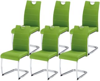 KHG 6er Set Esszimmerstühle Schwingstuhl Polsterstuhl Küchenstuhl Kunstleder Grün - Design Stuhl Sitzhöhe 48 cm - Freischwinger mit integriertem Griff