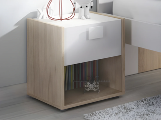 Vente-unique - 2er-Set Nachttische mit 1 Schublade & 1 Ablage - Holzfarben & Weiß - SONIA