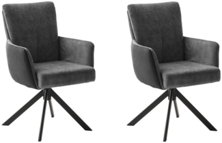 MCA furniture Polsterstuhl ROSARIO, 2er Set, Anthrazit, Schwarz, Cord, Metall, 360 Grad drehbar mit Rückholfunktion, Federkernpolsterung