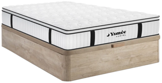 Vente-unique - Set aus Bettgestell mit Bettkasten + Taschenfederkernmatratze feuerfest & Topper - 160 x 200 cm - Stärke 28 cm - Holzfarben hell - DELICE von YSMÉE HÔTEL