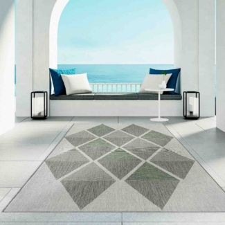 TaraCarpet Teppich Regina Teppich aus robustem Flachgewebe für In und Outdoor, rund, Höhe: 7 mm, Küche Wohnzimmer Terrasse Garten Balkon Karo grün 120X120