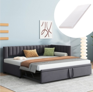 HAUSS SPOLE Schlafsofa 90/180x200cm mit Ausziehbett, L-förmiges Schlafsofa Grau mit Matratze