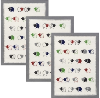 Kracht Geschirrtuch Geschirrtuch "Schäfchen" 3er-Pack, Halbleinen Motiv