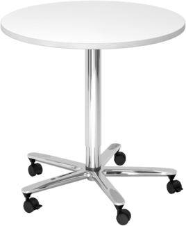 bümö Säulenhubtisch höhenverstellbar, Stehtisch Büro, Bistrotisch rund 80 x 80 cm - Besprechungstisch weiß, Stehtisch Holz-Platte, Säule aus Metall verchromt, Säulentisch, Hochtisch, ST08-W-C