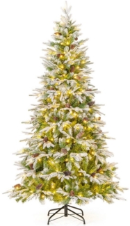 COSTWAY Künstlicher Weihnachtsbaum, 190cm, 280 LEDs, Schnee & 62 Tannenzapfen