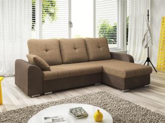 Ecksofa Sofa DEKOS mit Schlaffunktion Braun / Beige Ottomane Rechts