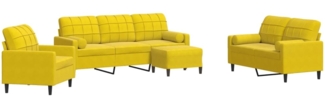 vidaXL 4-tlg. Sofagarnitur mit Kissen und Nackenrollen Gelb Samt 3278387