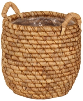tegawo Allzweckkorb Pflanz- und Aufbewahrungskorb aus Wasserhyazinthe geflochten, mit Henkeln rund