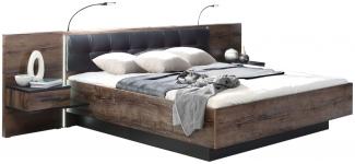 FORTE Bellevue Bett + Nakos mit LED Beleuchtung, Holzwerkstoff, Braun/Schwarz, 304,6 x 96,5 x 208,7 cm