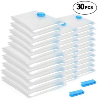 JEOBEST Bücherregal Vakuumbeutel für Kleidung Bettdecken Bettwäsche, (30 Stück 40x60/70x50/100x70 cm) Wiederverwendbar Kleiderbeutel