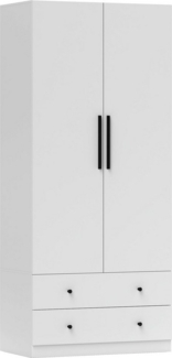 HOMCOM Kleiderschrank 2-türig mit Kleiderstange und 2 Schubladen (Garderobenschrank, 1-St, Mehrzweckschrank) für Schlafzimmer 79 x 43 x 180 cm Weiß