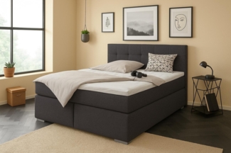 Boxspringbett TOM-OM 120 x 200 cm mit gepolstertem Kopfteil. Farbe: Grau