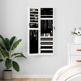 Schmuckschrank, Spiegelschrank mit Spiegel Wandmontage Weiß 30 x 8,5 x 106 cm