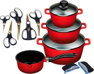 KING Topf-Set ALUGUSS, Aluminiumguss (Set, 14-tlg, je 1 Kochtopf 16/20/24 cm, 1 Stieltopf 16 cm, Scheren-Set, Grips), Deckel Silikonrand,Antihaft-Beschichtung,Induktion