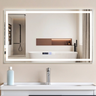 ZMH Beleuchteter Badezimmerspiegel - 100x60 cm LED, IP44, Touch-Schalter, Antibeschlag-Uhr, einstellbar