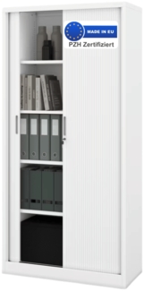 Aktenschrank abschließbar KETI - Rolladentüren, 5 Ebenen | Büroschrank aus Stahl Metallschrank Werkstatt Mehrzweckschrank Werkzeugschrank, 185x90x45cm Weiß