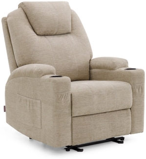M MCombo Elektrisch Relaxsessel Massagesessel Fernsehsessel Liegefunktion Vibration Heizung 7061 neues Modell (Beige-Stoff)