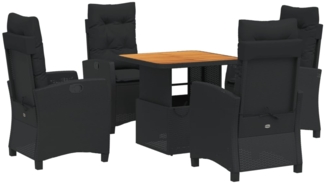 vidaXL 5-tlg. Garten-Essgruppe mit Kissen Schwarz Poly Rattan 3277386