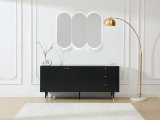 Vente-unique - Sideboard mit 2 Türen & 3 Schubladen - Eichenfurnier - Schwarz & Goldfarben - PARIOMA