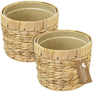 HMF Wasserhyazinthentopf Innovativer Blumentopf geflochten aus Wasserhyazinthe (Set, 2 St), mit Pflanztopf aus nachhaltigen Rohstoffen, Rund, ø 19 cm
