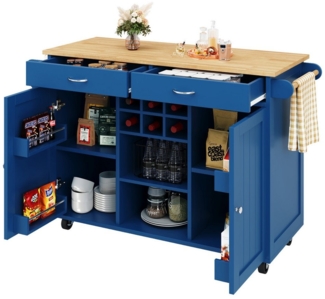 MODFU Küchenwagen Multifunktionale Kücheninsel,Küchewagen, mit 2 Schubladen, (Moderne Kücheninsel mit Holzmaserung – Multifunktionaler Speisewagen, flexibler Stauraum, verstellbares Weinregal & 360° Lenkrollen – Perfekt für Küche, Esszimmer & Werkstatt...