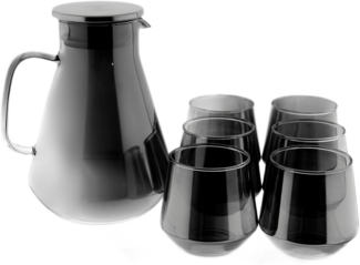 7-teiliges Karaffen-Set aus hochwertigem Borosilikatglas mit Deckel & Griff Silber