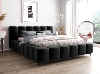 AX LIVING Vallarsa moderne Betten 120x200 schwarz Polsterbett Stauraum