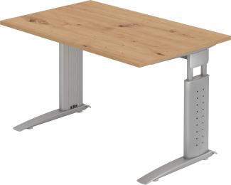 bümö® Schreibtisch U-Serie höhenverstellbar, Tischplatte 120x80 cm in Asteiche, Gestell in silbergrau