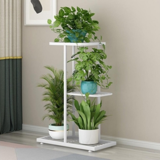 GarveeMore Blumenständer Pflanzenständer Indoor Outdoor 3Etagen mit 4Töpfen Metall-Blumenregal, Pflanzenregal Ecke Display Rack für Terrasse Garten Balkon Wohnzimmer