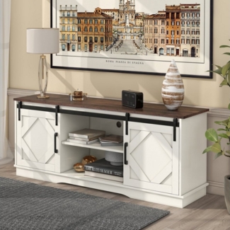 BlingBin TV-Schrank Sideboard Lowboard für Wohnzimmer Esszimmer weiß (mit 2 klassischen Schiebetüren, Einstellbare Regale) Overall Dimension 150*40*60cm( LxWxH)