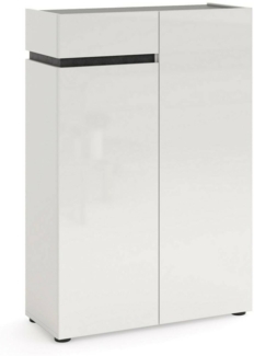Dmora Badolato Schuhregal, Schuhschrank, Mehrzweck-Garderobe für den Eingangsbereich, Schuhschrank, Made in Italy, 80 x 34 x 115 cm, Weiß glänzend und Anthrazit