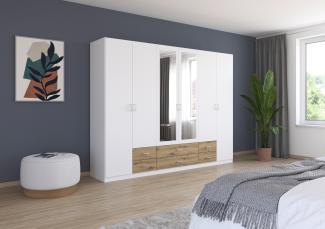 rauch Kleiderschrank, Drehtürenschrank GAMMA, 6-türig, 2 Spiegeltüren teilaufgelegt, 6 Schubkästen,, Alpinweiß, 271 x 210 x 54 cm