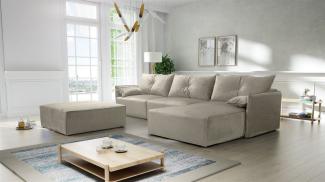 Ecksofa mit Schlaffunktion HUNTER in Royal Graubeige Ottomane Rechts inkl. Hocker