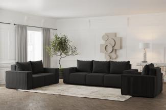 Sofaset Designersofa ESTELLE 3-2-1 in Stoff Poso Schwarz