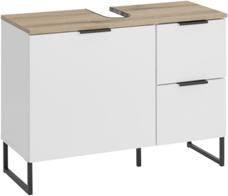 Waschbeckenunterschrank >Denver< 1 Tür, 2 Schübe, weiß matt / evoke eiche dekor - 80x60x35cm (BxHxT)