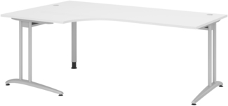 bümö Eckschreibtisch groß, Serie 200x120 cm, Tischplatte aus Holz in weiß, Gestell aus Metall - Schreibtisch L Form, großer Tisch für's Büro, Computertisch, Bürotisch, BS-82-W