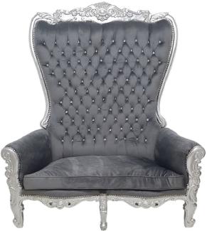 Casa Padrino Barock Hochlehn 2er Sofa Grau / Silber - Prunkvolles Barockstil Sofa mit Glitzersteinen - Wohnzimmer Möbel im Barockstil - Barock Möbel - Edel & Prunkvoll