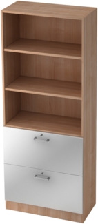 bümö office Aktenschrank mit Hängeregister-Schubladen abschließbar, Büroschrank Holz, 80cm breit in Nussbaum/Silber - Hängeregistratur für Hängeordner, Büro Schrank mit Chromgriffen, 7300-N-S-CE