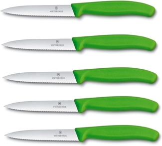 Victorinox | Swiss Classic Wellenschliff Set | 10 cm Klingenlänge | griffiger Komfort | ideal für Tomaten & Gemüse | farbenfrohe Vielfalt im 5er Pack