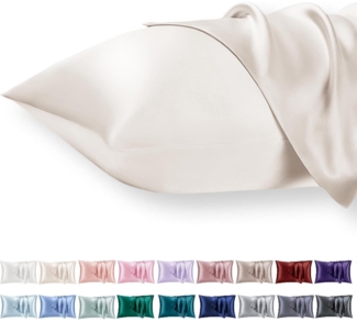 Satin Kissenbezüge 40x80cm 2er Set Reißverschluss Beige Light Beige