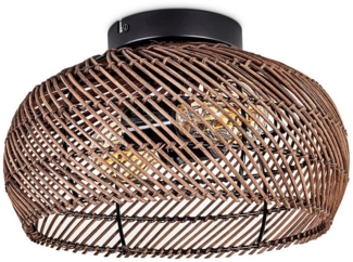 hofstein Deckenleuchte moderne Deckenlampe aus Metall/Rattan in Schwarz/Dunkelbraun, ohne Leuchtmittel, Boho-Design Deckenleuchte,Lichteffekt, Ø30cm, 3xE27, ohne Leuchtmittel