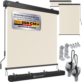 KESSER® Senkrechtmarkise Außenrollo Handkurbelmechanismus Balkonrollo Sonnen & Sichtschutz Beschattung Sonnenschutz Außen Rollo mit Kurbel Markisenkasten Balkon & Terrasse Inkl. Montageset & Abdeckung Beige, 180 x 250cm