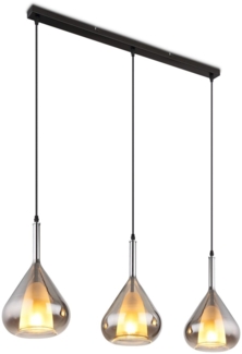 Hängelampe Esszimmer Rauchglas Hängeleuchte Wohnzimmer 3-flammig schwarz