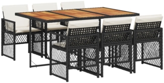 vidaXL 7-tlg. Garten-Essgruppe mit Kissen Schwarz Poly Rattan 3210735