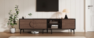 TV-Schrank Lowboard aus Spanplatte mit 3 Türen & 2 offenen Fächern, für bis zu 80 Zoll, 180 x 35 x 49 cm, Dunkleiche