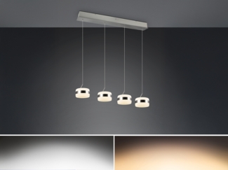 LED Pendelleuchte DIOS höhenverstellbar 4-flammig, Silber, Breite 85cm